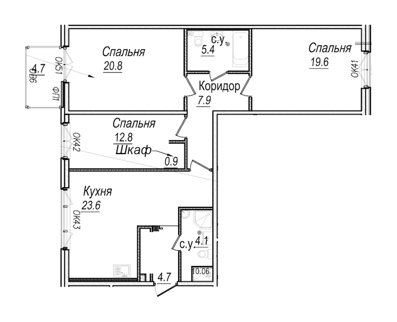 3-комнатная квартира 101.2 м², 6/8 эт., Комплекс апартаментов «Meltzer Hall»